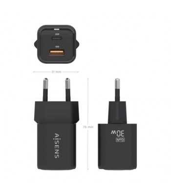 Aisens Carregador Gan USB-C e USB-A 30W Carga Simultanea